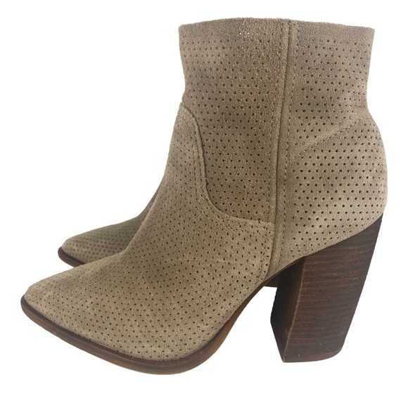 Vince Camuto Cava Perforated Suede Heeled Booties Boots in Wild Mushroom Size 7 - Picture 4 of 13